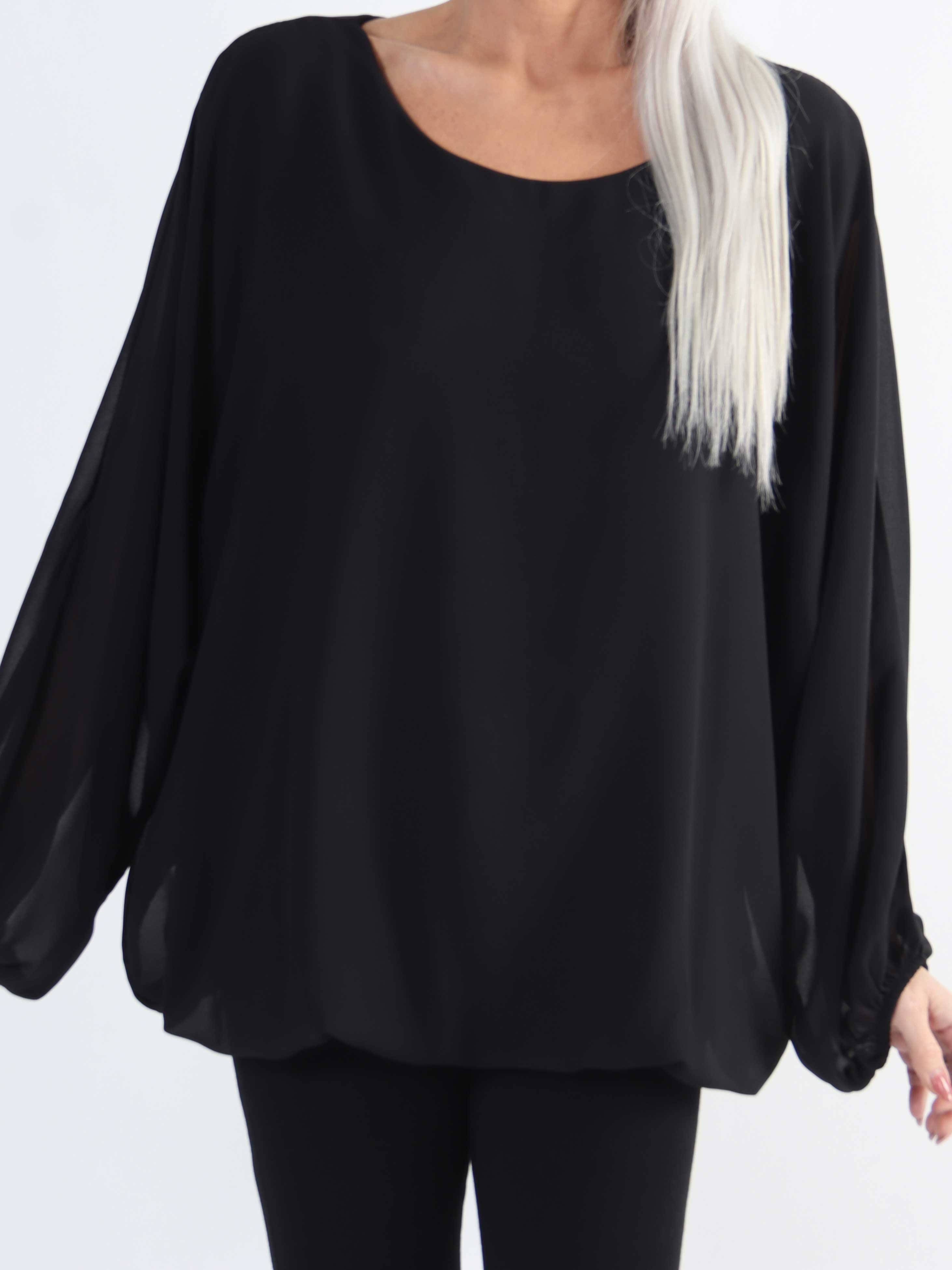 Destiny Plain - Plus size bluse i chiffon med flagermusærmer